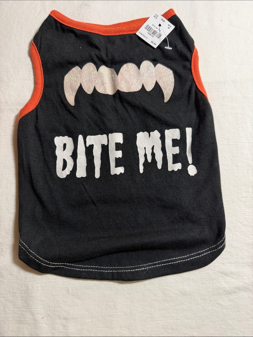 Dog Black "Bite Me!" Halloween Costumewith Orange Trim